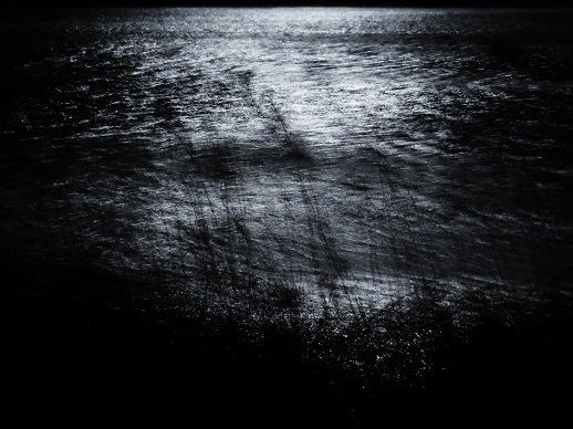 Zwart-wit foto van het meer. Foto Loes.